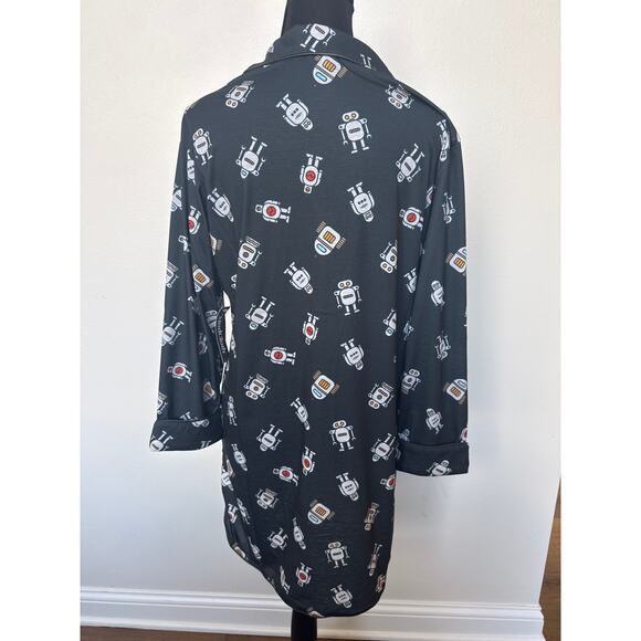 ModCloth Robot Breakfast For Dinner Long Sleeve Sleep Shirt Navy Women Sz S NWT - Picture 4 of 10